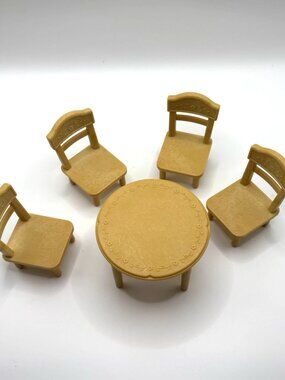 Calico Critters Sylvanian families Kitchen Round Dining Table & 4 Chairs Vintage